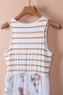 White Striped Floral Print Sleeveless Maxi Dress With Pocket
